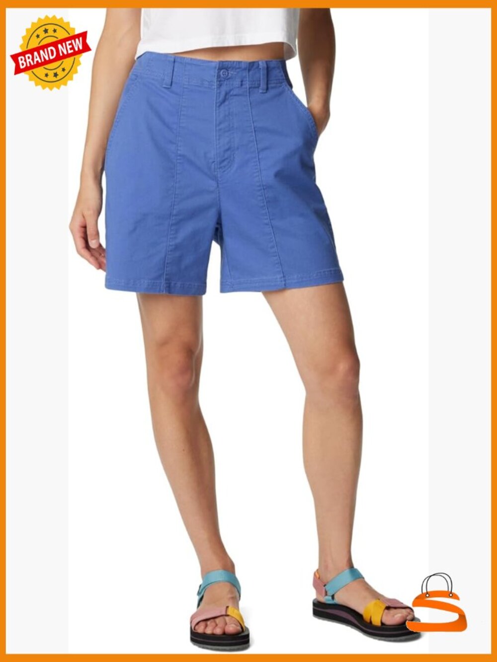 High Rise Cotton Shorts with Pockets, Regular Fit, Stretch Fabric